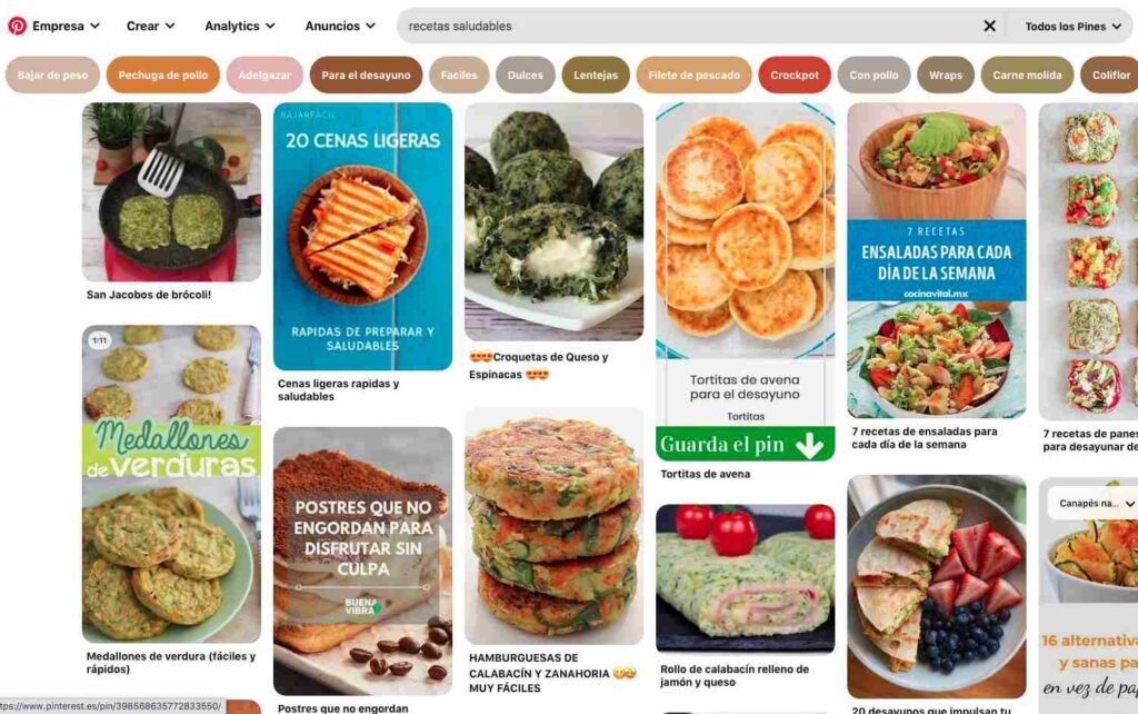 Ejemplo del buscador de Pinterest