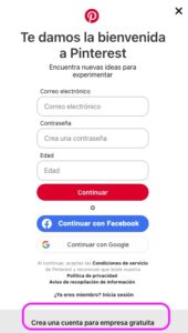 Crear cuenta de empresa en Pinterest