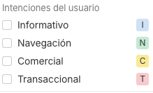 Tipos de intención de búsqueda en la herramienta SEO ahrefs.